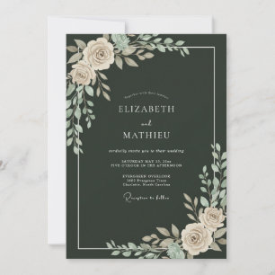Invitación Boda Invernal Oscuro Verde Prístino