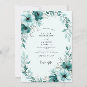 Invitación Boda invernal pictórica en azul verdoso