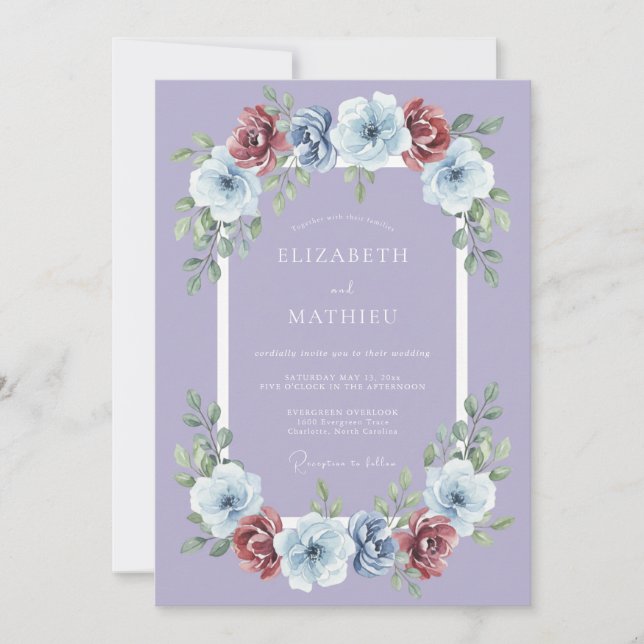Invitación Boda Invernal Pintoresca con Lavanda (Anverso)