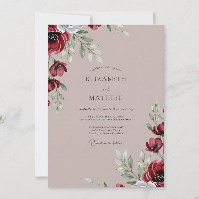 Invitación Boda Invernal Pintoresca de Borgoña (Anverso)