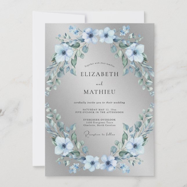 Invitación Boda Invernal Plateada y Helada (Anverso)