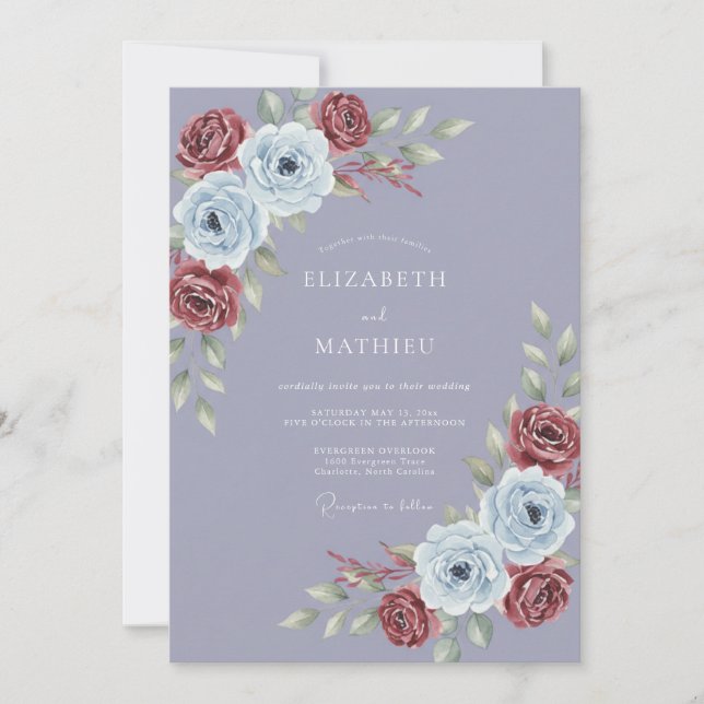 Invitación Boda invernal polvorienta morada y temperamental (Anverso)