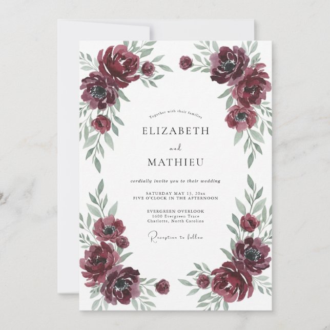 Invitación Boda Invernal Profunda Granate (Anverso)