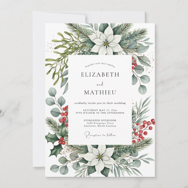 Invitación Boda invernal próspera de verde salvia (Anverso)