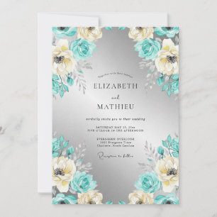 Invitación Boda invernal regia azul verdoso