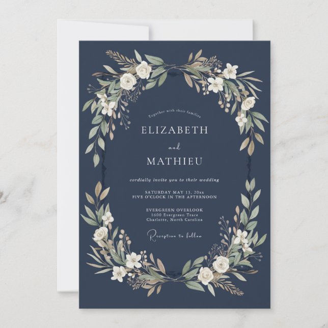 Invitación Boda Invernal Regia de Azul Marino (Anverso)