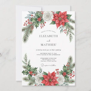 Invitación Boda Invernal Resplandeciente Roja