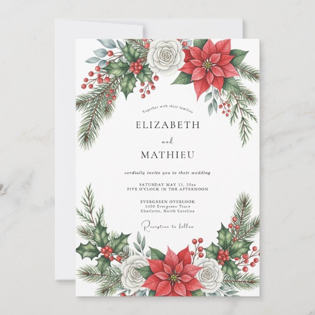 Invitación Boda Invernal Resplandeciente Roja (Anverso)
