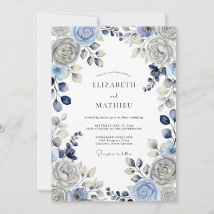 Invitación Boda invernal serena de azul polvoriento