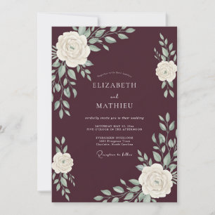 Invitación Boda Invernal Serena en Rojo Burdeos