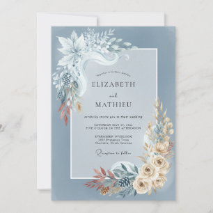Invitación Boda invernal sin tiempo azul pizarra