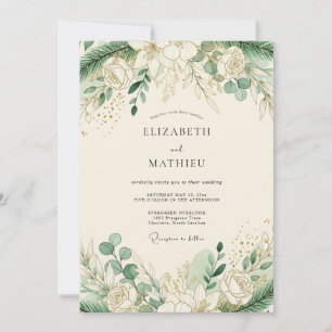 Invitación Boda invernal sin tiempo en verde salvia