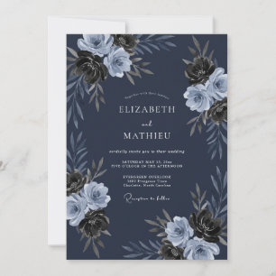 Invitación Boda invernal sombría de azul marino