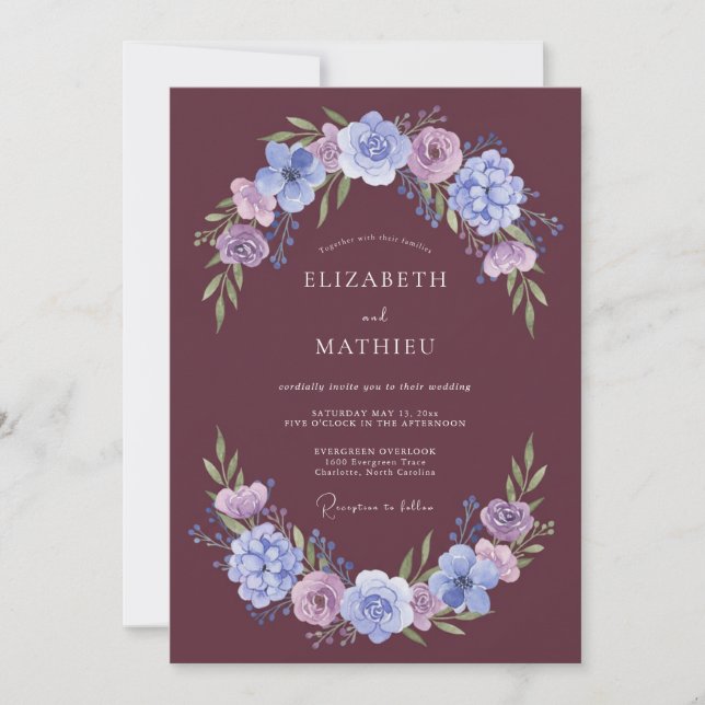 Invitación Boda invernal suntuosa de ciruela (Anverso)