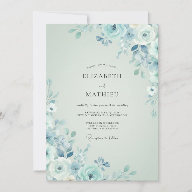 Invitación Boda invernal tranquila de azul claro (Anverso)