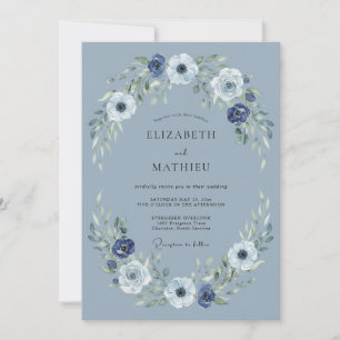Invitación Boda invernal tranquila de azul polvoriento