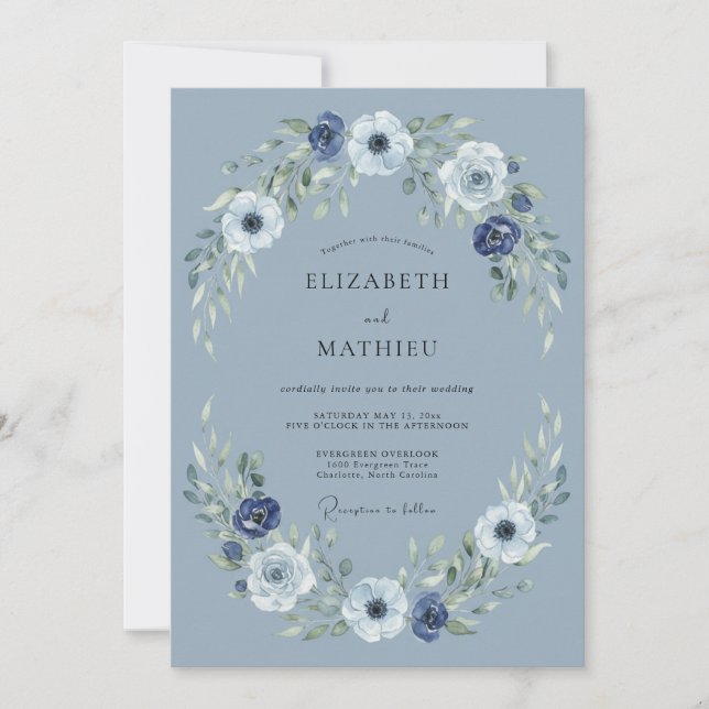 Invitación Boda invernal tranquila de azul polvoriento (Anverso)