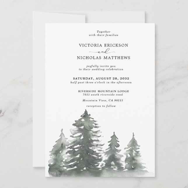 Invitación Boda Invi de Árbol Evergreen de Bosque de Montaña  (Anverso)