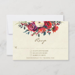 invitación boda invierno RSVP rosas bayas festivo