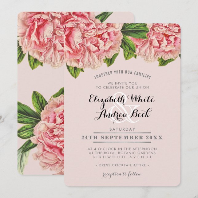 Invitación BODA INVITA moda rubor rosa floral piña (Anverso / Reverso)