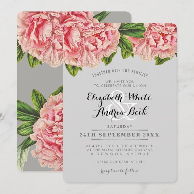 Invitación BODA INVITA moda rubor rosa floral piña (Anverso / Reverso)