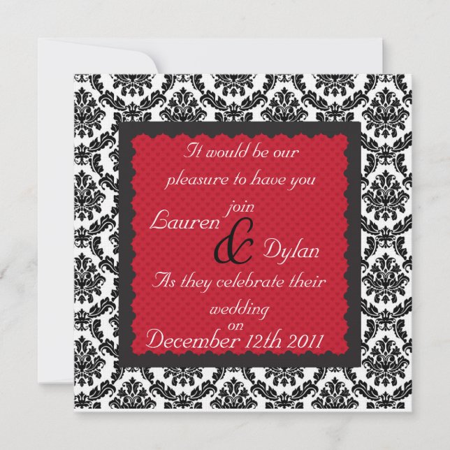 Invitación Boda/invitación formal en blanco y negro de Damasc (Anverso)