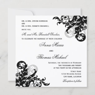 Invitación Boda invitado individual Black Silver Flourier