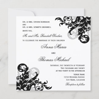 Invitación Boda invitado individual Black Silver Flourier