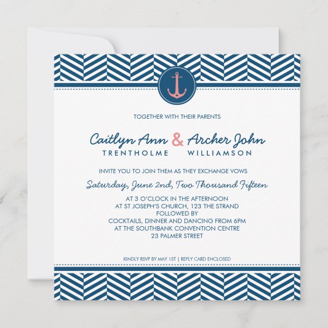 Invitación BODA INVITAR el ancla náutica de la marina de la m (Anverso)
