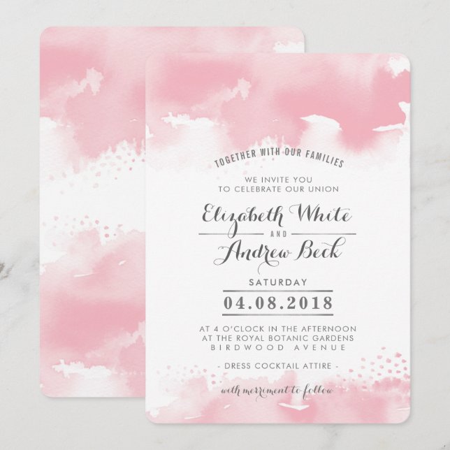 Invitación BODA INVITAR moda elegante acuarela color de rosa (Anverso / Reverso)