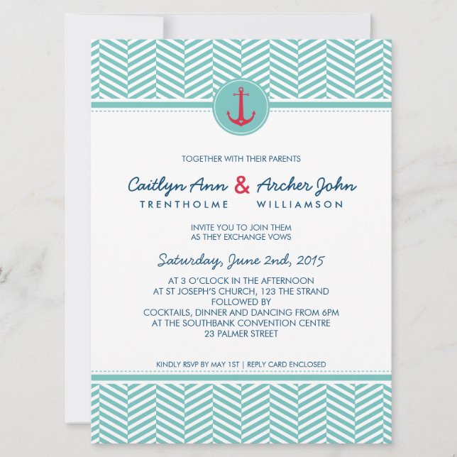 Invitación BODA INVITAR personalizado de ancla náutica monogr (Anverso)