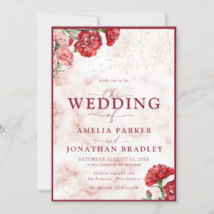 Invitación Boda Invitati de escritura de mármol rojo floral