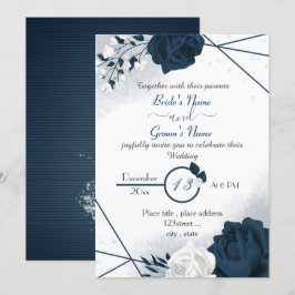 Invitación boda invitati elegante de flores azul marino y bla