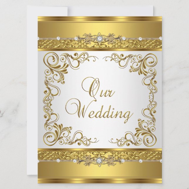 Invitación Boda Invite al oro metálico Diamante Blanco (Anverso)