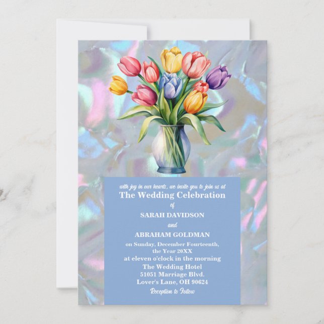Invitación Boda Iridescente de Falsa Madreperla (Anverso)