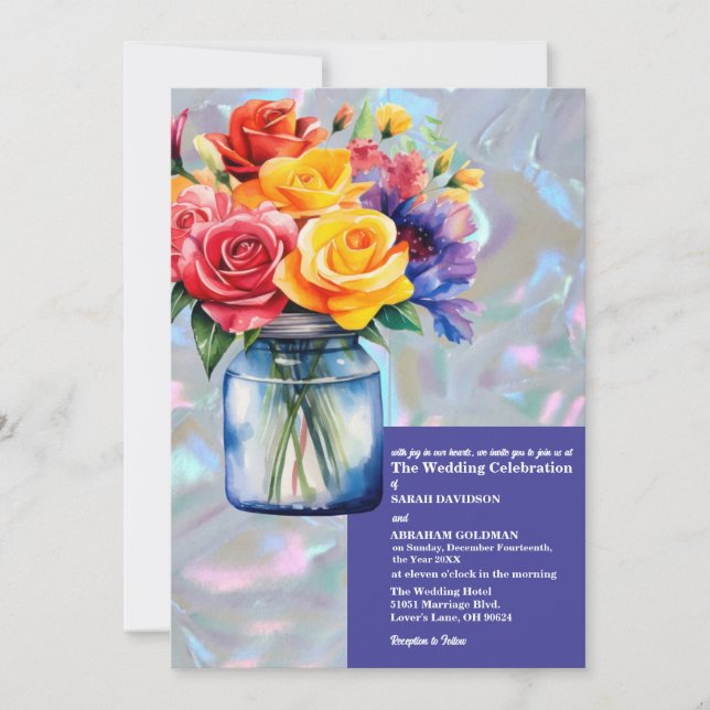 Invitación Boda Iridescente de Falsa Nacar (Anverso)