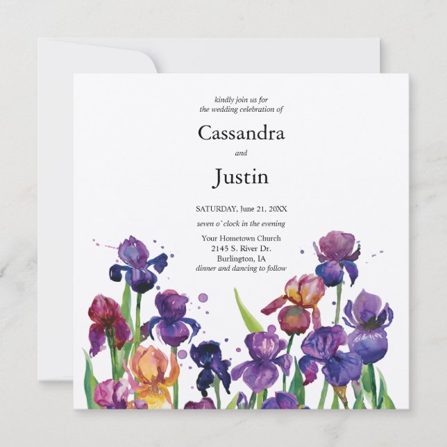 Invitación Boda Iris de acuarela (Anverso)