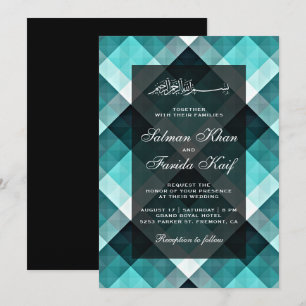 Invitación Boda Islámica Abstracta Turquesa Geométrica
