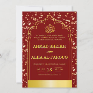 Invitación Boda Islámica Arco de Burgundy Dorado Antiguo