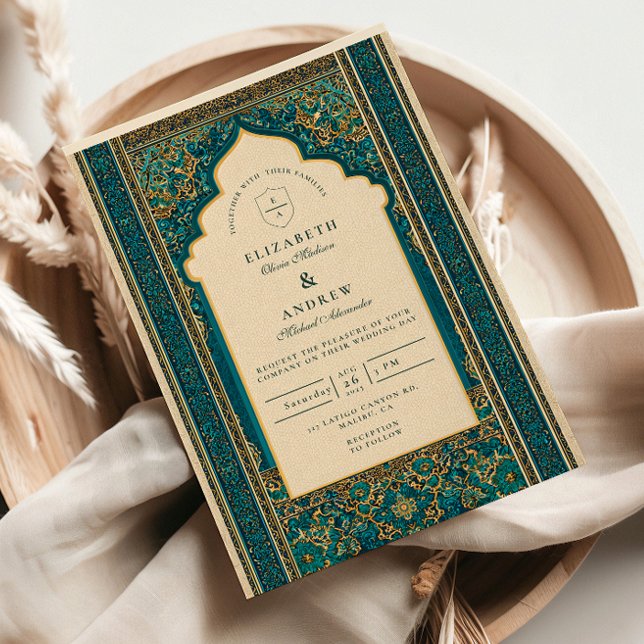 Invitación Boda Islámica Arco Verde Teal (Subido por el creador)