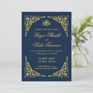 Invitación Boda Islámica Azul Zafiro