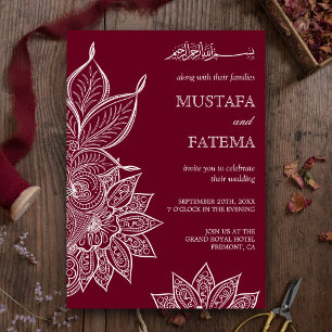 Invitación Boda Islámica Burgundy Mehendi Henna