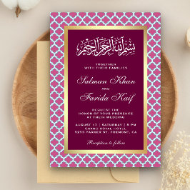 Invitación Boda Islámica con Patrón de Cuatro Hojas Morado Ma