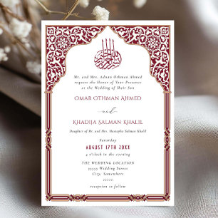 Invitación Boda islámica de Borgoña Arco Ornado Arabesco