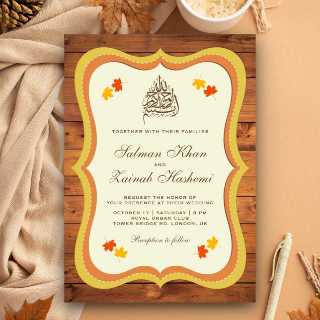 Invitación Boda Islámica de Madera Rústica de Granero de Otoñ (Subido por el creador)
