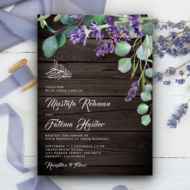Invitación Boda Islámica de Madera Rústica Lavanda Eucalipto (Subido por el creador)