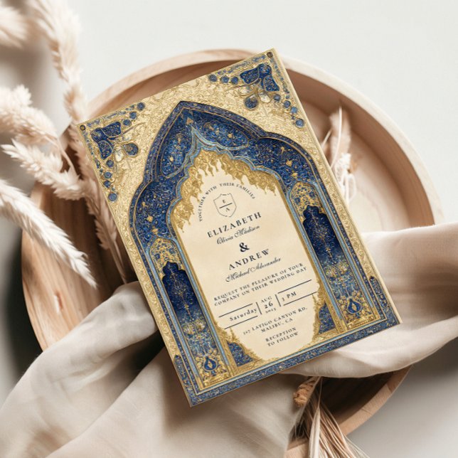 Invitación Boda Islámica de Oro Azul Real (Subido por el creador)