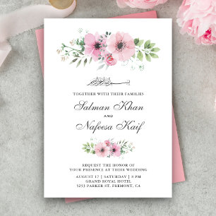 Invitación Boda Islámica Floral Acuarela Rosa Rubor