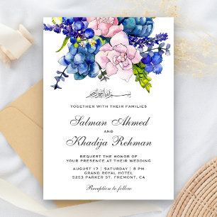 Invitación Boda Islámica Floral Acuarela Rosa y Púrpura