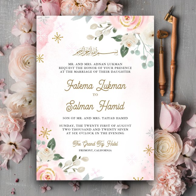 Invitación Boda islámica floral rosa Gold Rubor (Subido por el creador)